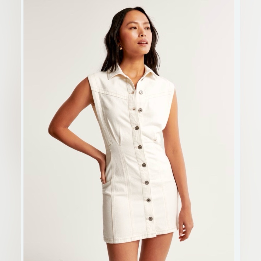 Abercrombie Off White Collared Denim Dress